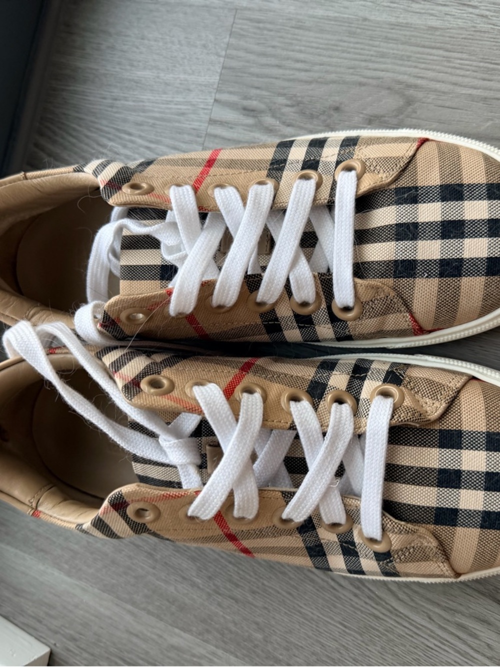 Burberry Beige Black Red Check Canvas Sneakers